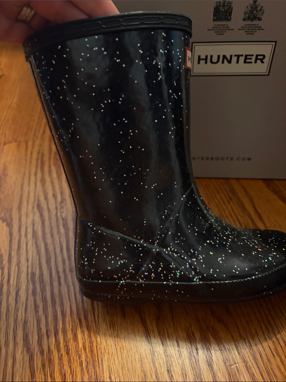 Hunter Kids Black Glitter Splash Rain Boots sz 12 - Picture 4 of 12